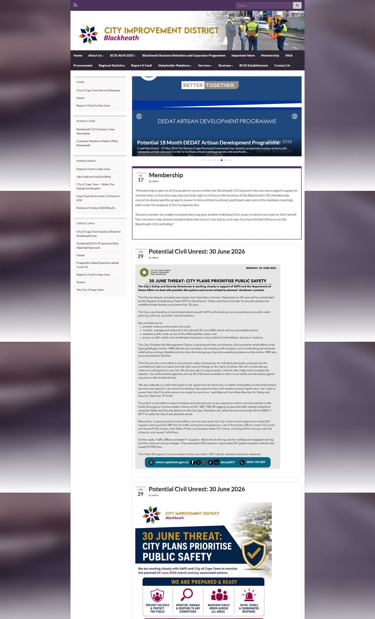 Case Study Bcid 3 The old Blackheath CID website: a dense sidebar layout with crowded navigation