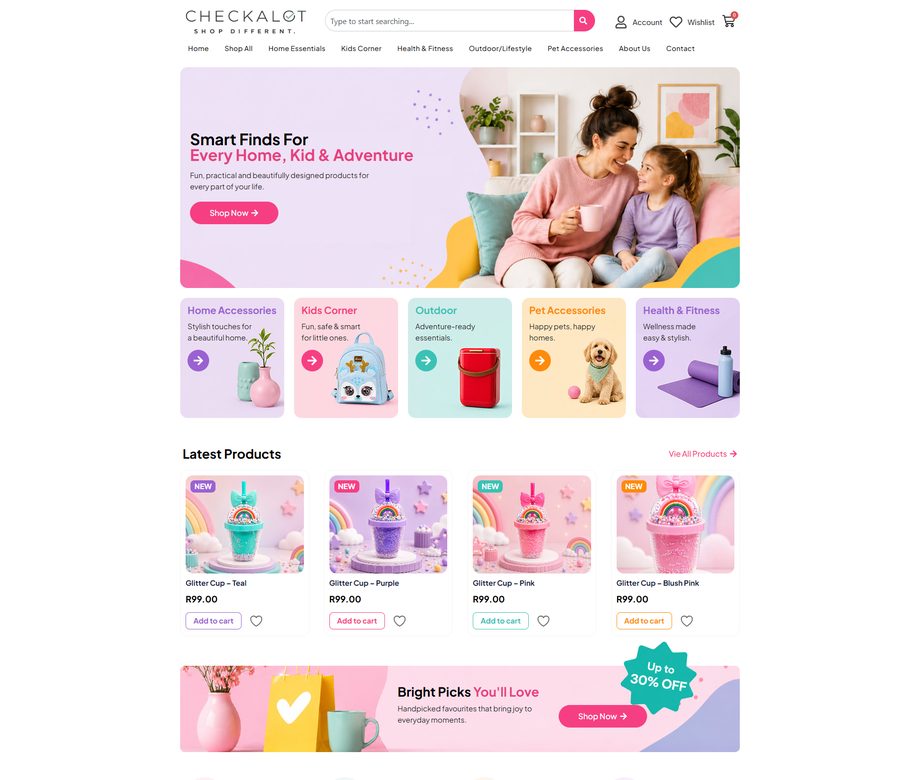 The rebuilt Checkalot store: one brand system and a category-first structure