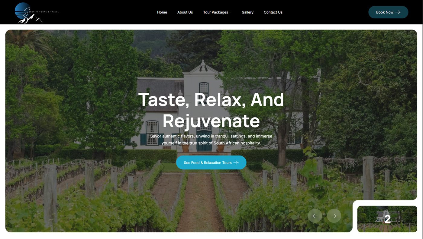 Serenity Tours website