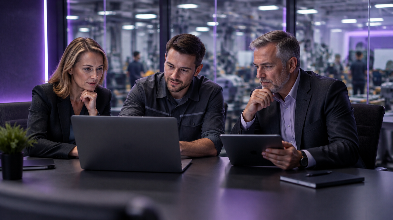 B2B website design in practice: a procurement manager, engineer and director review a supplier website together