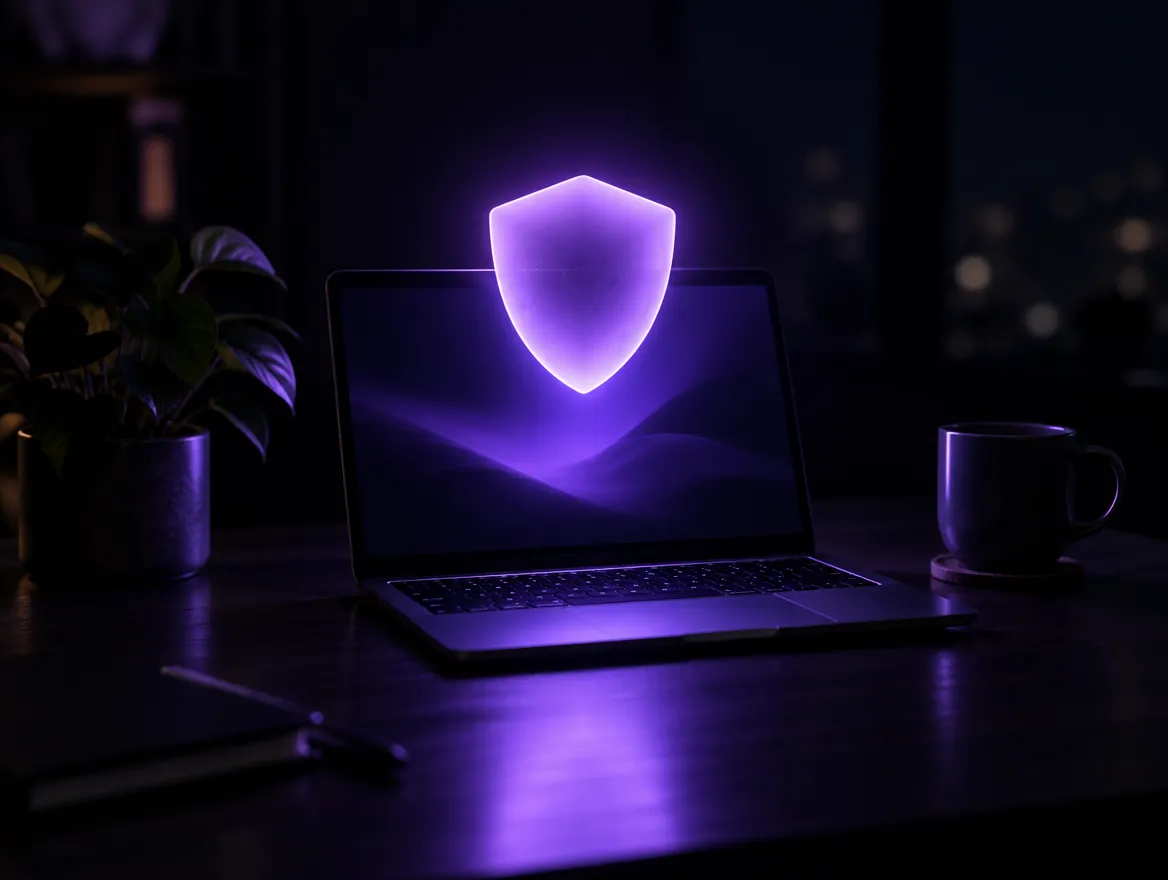 Website Care Plan Pricing 2 Laptop with a glowing shield symbol above the screen