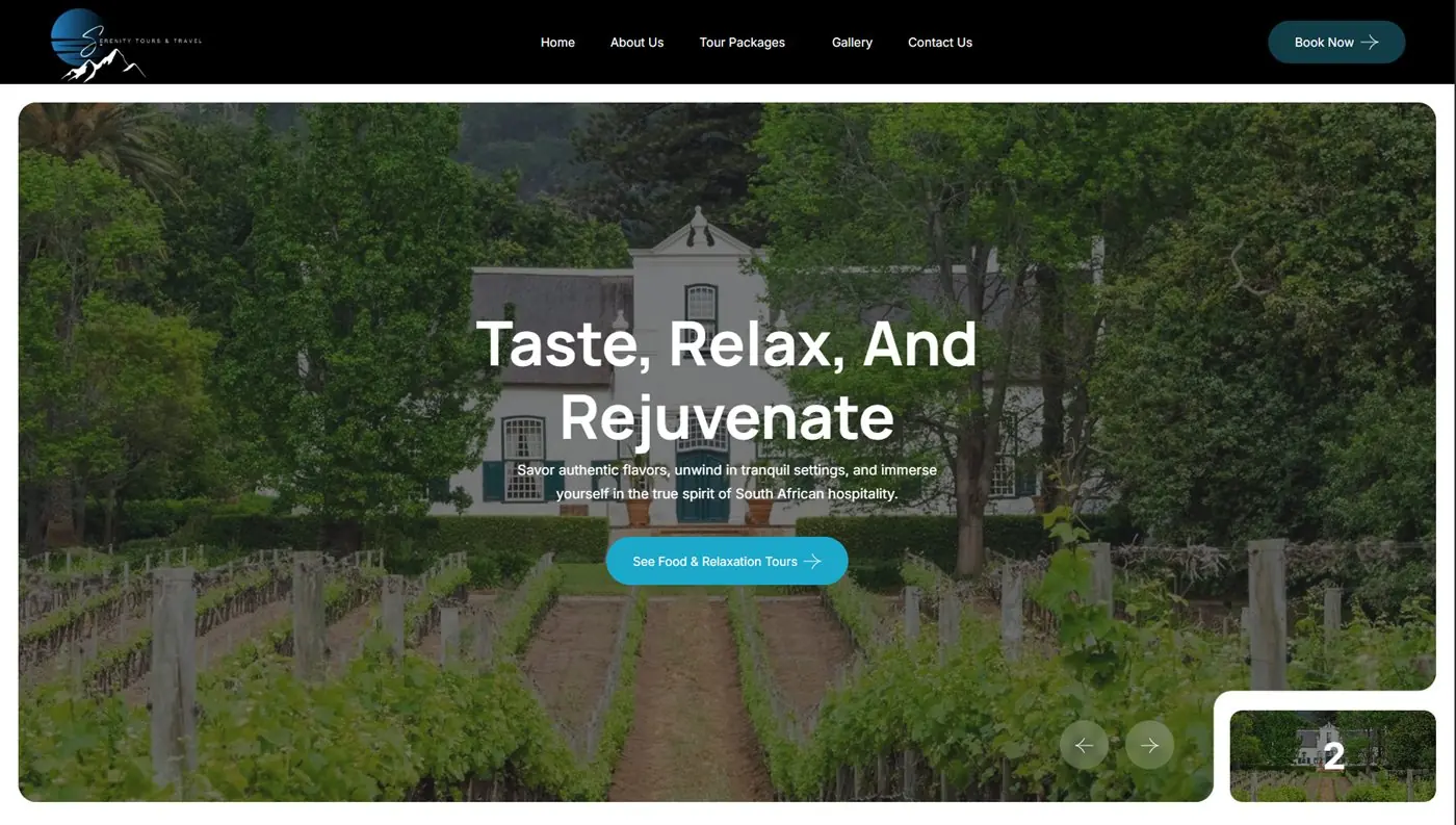 Web Design Gauteng 12 Serenity Tours website